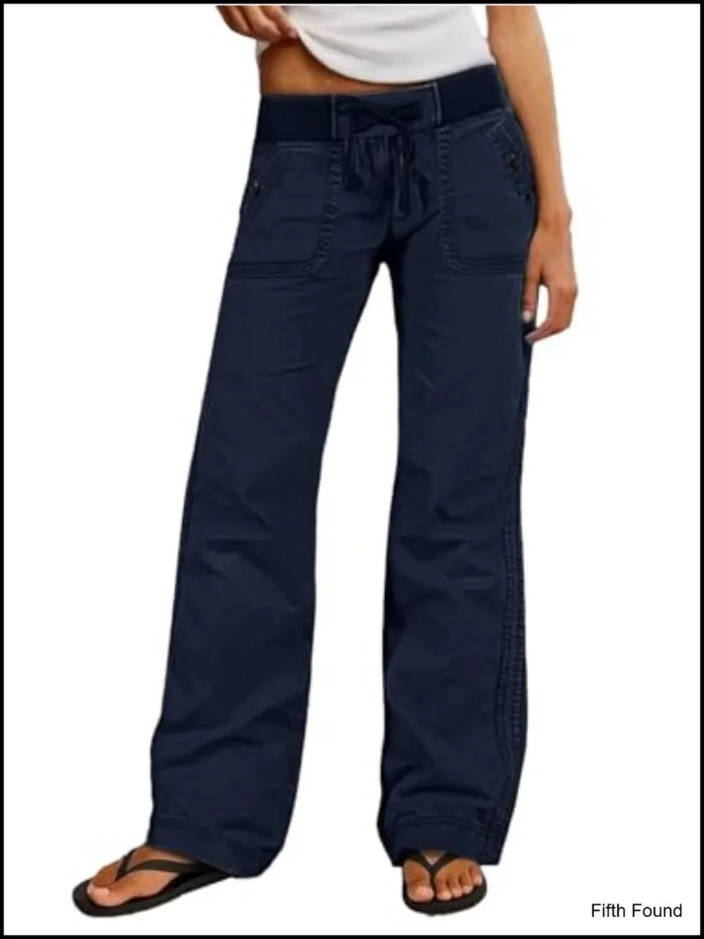 Straight Leg Pants Drawstring Waist Mid Rise Casual Solid Seam Detail Cotton